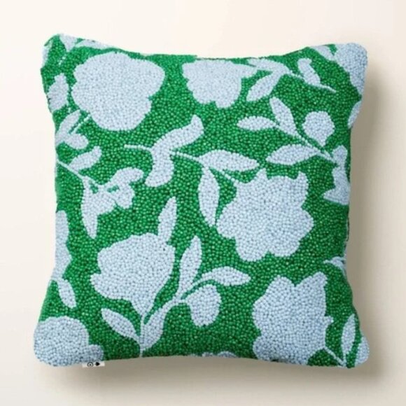 Kate Spade Classic Rose Beaded Green and Blue Pillow NWT - Picture 1 of 7